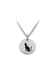 Stellar White (tm) 925 Sterling Silver Disc Charm - Cat (side View) - 16 To 18 Inch Adjustable Chain Included