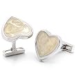 Rhodium Brass Cufflink with White Epoxy - Heart