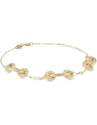Italian 14k Yellow Gold Textured Circles and High Polished Oval Bracelet, 7.25"
