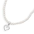 14 + 1 Inch Extension Cultured Freshwater Pearl Necklace with Heart and CZ Pendant
