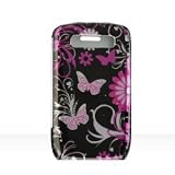 Black with Pink Butterfly Snap on Hard Skin Cover Case for Blackberry 8900 Curve
