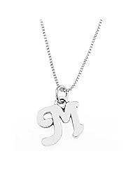 Sterling Silver One Sided Initial Letter M Necklace