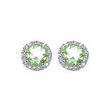 Sterling Silver Peridot CZ Post Earrings with Clear CZ Accents