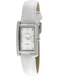 Peugeot Womens 3008WT Silver-Tone White Leather Strap Watch