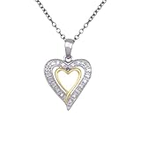 Rhodium Plated Sterling Silver Diamond Accent Double Heart Pendant, 18