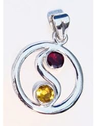 925 St Sterling Silver Yin Yang Karma Chakra Gemstone Jewelry Red Garnet Yellow Topaz 1 by 1 inch With A Beautiful Heavily Plated St Silver Chain