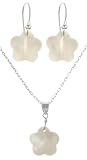 Sterling Silver Mother-of-Pearl Flower-Shaped Drop Earrings and Pendant Set, 16