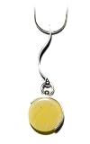 Sterling Silver Butterscotch Amber Round Pendant on 18 Snake Chain