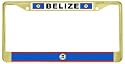 Belize Flag Gold Tone Metal License Plate Frame Holder