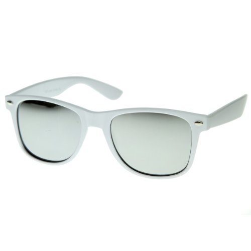 zeroUV - Hipster Fashion Flash Color Mirror Lens Horn Rimmed Style Sunglasses (White Series | Mirror)