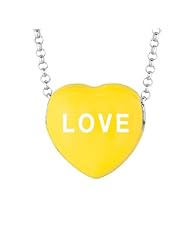 Sterling Silver 14mm Yellow enamel Sweethearts LOVE Heart Pendant