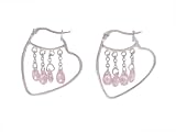 Sterling Silver Heart Shape Earrings with Pink Jewels
