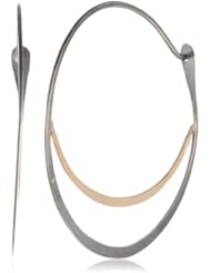 Melissa Joy Manning Mixed Oxidized Sterling Silver Crescent Detail 14K Gold Hoop Earrings