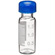 Wheaton W225163 Borosilicate Glass 1.8mL Vial with Writing Patch and 9mm Blue ABC Screw Cap, Amber (Case of 1000)
