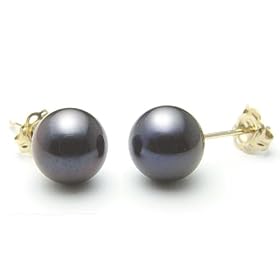 AAA Quality Round 7.5-8mm Akoya SaltWater cultured Black Pearl Earrings with... by 