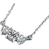 14K White Gold Created Moissanite Three Stone Necklace On 18 Diamond Cut Cable Chain