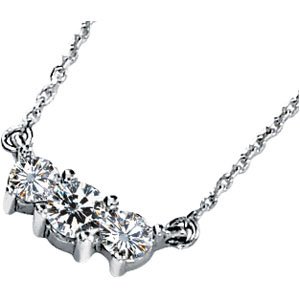 14K White Gold Created Moissanite Three Stone Necklace On 18 Diamond Cut Cable Chain