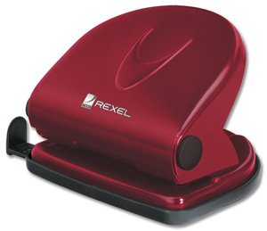 REXEL - perforateur de table V212, capacité de perforation: 12 feuilles, rouge avec réglette de guidage (2100757)