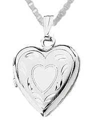 14K White Gold Heart Locket Charm Pendant Necklace
