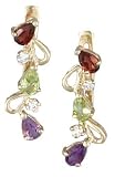 14K Yellow Gold Hand-Crafted Loop-Shaped Designer Earrings, Enhanced with Prong Set Diamonds and Semi Precious Stones.(GH-Color, SI-Clarity, c.t.t.w.0.14CT).