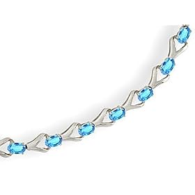 14K White Gold Genuine Oval Blue Topaz Bracelet by Jewels For Me