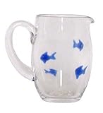 Hand Blown Glass Bluefish Creamer 6" H Set / 2