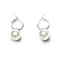Sterling Silver White Shell Pearl Mini Snap Bar Hoop Earrings