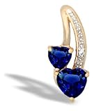 14K Yellow Gold Heart Created Sapphire and Diamond Pendant