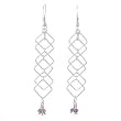 Geometric Square Dangle Earrings in Sterling Silver with Amethyst Gemstone Bead Cluster, #8029
