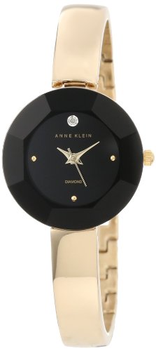 Anne Klein Women's AK/1158BKGB Gold-Tone and Black Dial Bangle Watch with Diamond Accent