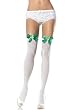 St. Patrick's Day Opaque Thigh High Nylon Stocking with Satin Bow and Lucky Clover Applique