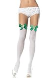 St. Patrick's Day Opaque Thigh High Nylon Stocking with Satin Bow and Lucky Clover Applique