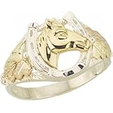 Beautifully Crafted Diamond-cut Sterling-silver Yellow-gold Black Hills Gold Men's Horseshoe Ring