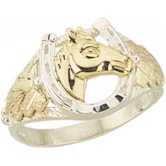 Beautifully Crafted Diamond-cut Sterling-silver Yellow-gold Black Hills Gold Men's Horseshoe Ring