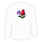 Long Sleeve T-shirt with insect, purple, butterfly, rose, flower Large White