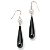14K Gold Jade Black Cultured Freshwater Pearl Pierced Earrings