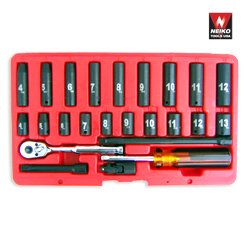 Professional-Grade 24-Piece Motorcycle, ATV & Small Engine 1/4 Impact Sockets - METRIC - 'Hi-Viz'