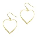 18k Gold Overlay Sterling Silver Small Twisted Curve Open Heart Drop Earrings