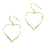 18k Gold Overlay Sterling Silver Small Twisted Curve Open Heart Drop Earrings