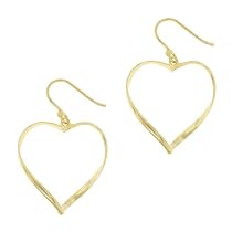 18k Gold Overlay Sterling Silver Small Twisted Curve Open Heart Drop Earrings