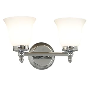 Kenroy Home 80561CH Cairo Two-Light Vanity Light with 6-Inch Frosted White Glass Shades by 