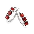 14k White Gold & Garnet 3 Square Stone Hoop Earrings