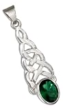 Sterling Silver Celtic Knot Pendant with Green Cubic Zirconia Oval.