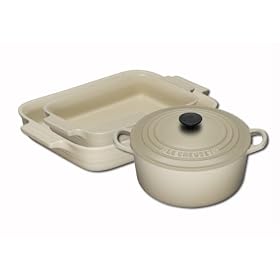 Le Creuset Cast Iron and Stoneware Gift Set, 3 Piece, Almond