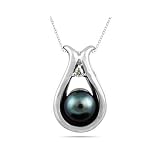 Freshwater Black Pearl and Diamond Pendant in .925 Sterling Silver