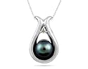 Freshwater Black Pearl and Diamond Pendant in Platinum Plated Sterling Silver