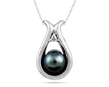 Natural Black Pearl and Diamond Pendant in White Gold