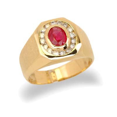14K Yellow Gold Mens Ruby and Diamond Ring