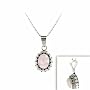 Sterling Silver Genuine Rose Quartz Stone Bali Beaded Oval Pendant
