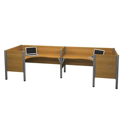  Pro Biz Double Side by Side L Desk Workstation With 4 Melamine Privacy Panels & 4 Acrylic Glass Privacy Panels Finish: Cappuccino Cherry